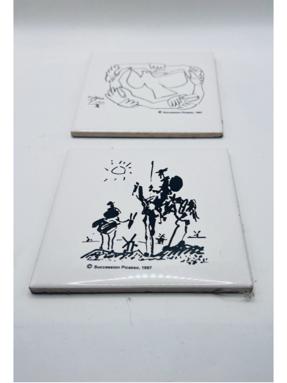 Succession Picasso Ceramic Tile Coasters 1997 Don Quixote & Hands With Dove 2pc - Picture 2 of 6